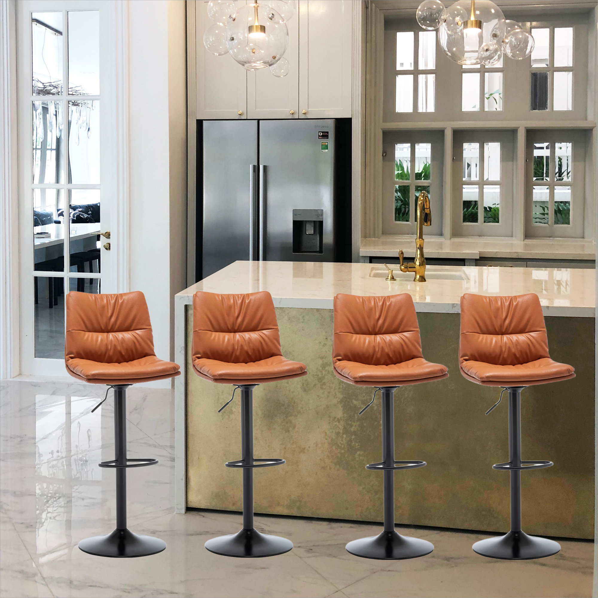 Hokku Designs Garnieta Adjustable Barstool Swivel Barstool Chairs with High Back Pub Kitchen Counter Height Stool Wayfair